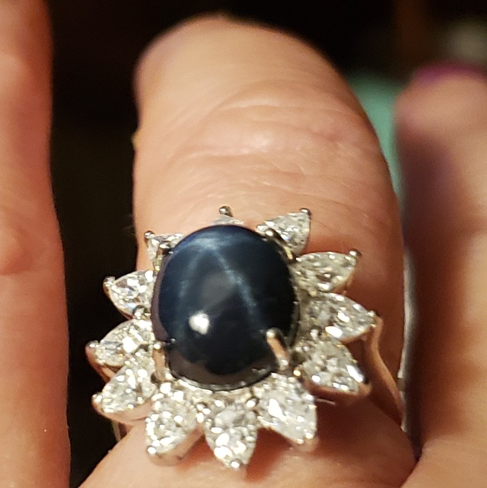 NWOT! Genuine Blue Star Sapphire and Moissanite Ring - Picture 6 of 9